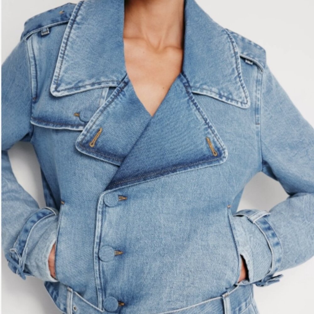 Good American Belted Crop Denim Jacket - Size XL